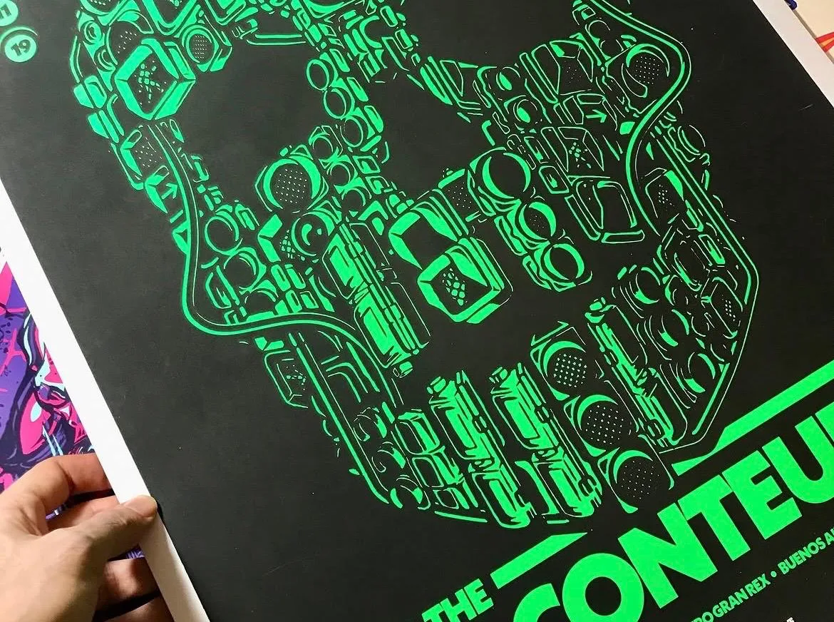 Poster serigrafiado en verde de un recital en el Gran Rex